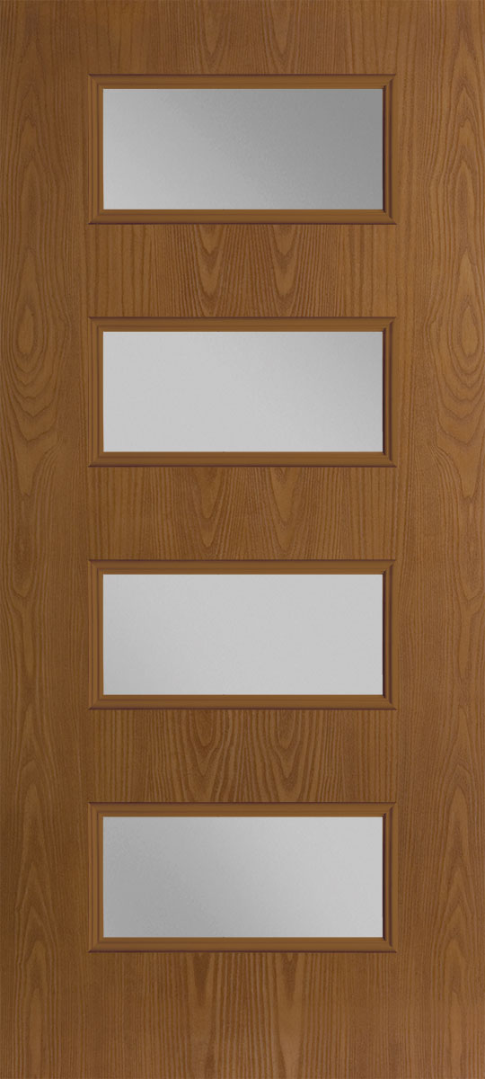 Oak textured fiberglass exterior door 4 equal lites
